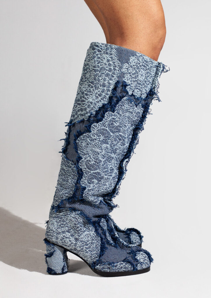 jacquard weaving denim boots by kelly konings