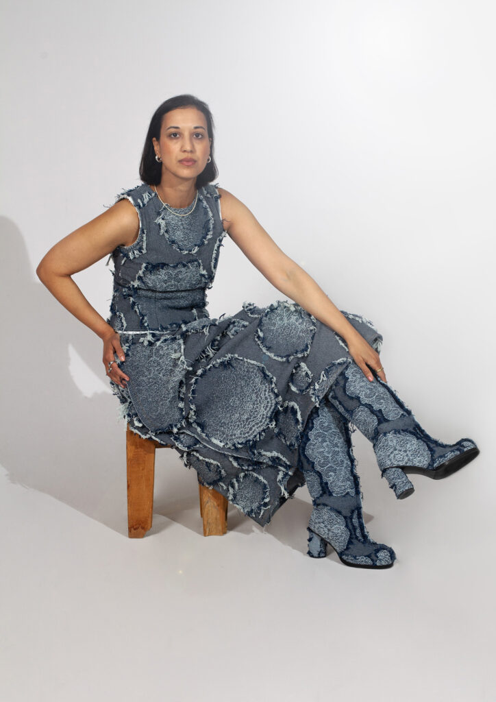 jacquard woven denim jeans textile skirt by kelly konings